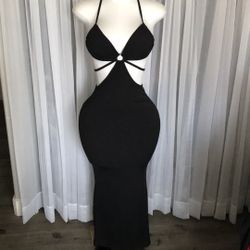 Black Ribbed Strappy Dress Size M