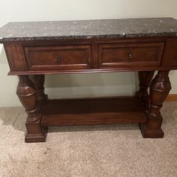 Wooden Entryway Table With Marble Top