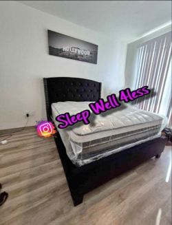 NEW QUEEN BED FRAME AND MATTRESS