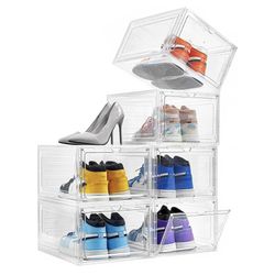 Attelite Shoe Box Organizer,Set of 6,Stackable Plastic Shoe Box with Clear Door, Shoe Storage Box Containers,For Display Sneakers,Easy Assembly,Fit up