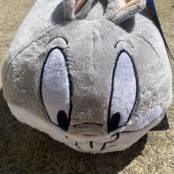 Six Flags Bugs Bunny Looney Tunes Plush 7"x10.5" Long Gray  Pillow new