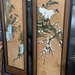 Pair of Oriental Carved Wood Wall Panels.