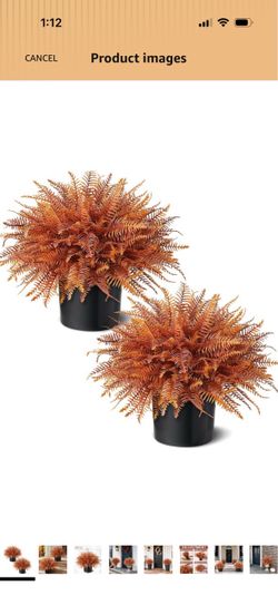 2 Set Artificial Fall Ferns Topiary Ball Tree for Front Porch Decor(Orange) No Assembly Required, UV Resistant, Fake Boston Fern Potted Plants, for Ou