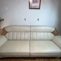 Italian Leather Sofa With Glass Table 