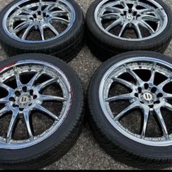 18” 4-LUG UNIVERSAL DODGE FORD CHEVY BMW CHRYSLER WE FINANCE CHROME  PACKAGE RIMS TIRES SET 