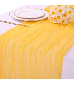 10ft Yellow Table Runner 120inch Gauze Boho Tulle Table Runner Rustic Romantic Spring Summer Bridal Shower Birthday Party Easter Table Decorations
