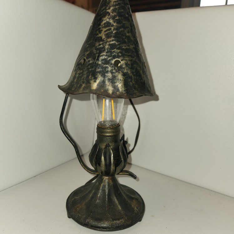 Vintage Antique Hammered Metal Gothic Style Lamp ~ Works Great!