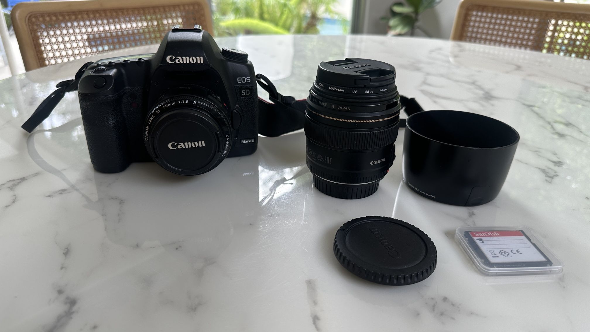 Canon 5D Mark II + 85mm + 50mm + Two Memory Cards Battery And Accessories 