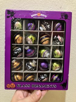 Christopher Radko 20 Halloween Ornaments Black Cats Bats Stripes Shiny Brite