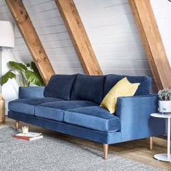 West Elm Haven Loft Sofa - Astor Velvet Blue 86” with wood legs