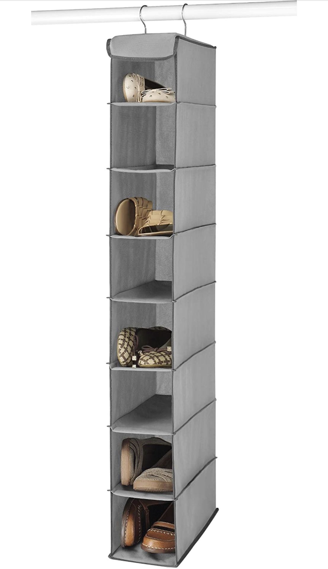 Hanging Shoe Shelves - 8 Section - Closet Organizer - Grey