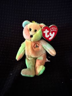 Ty Jingle Beanies Peace Bear Ornament – Pastel Tie-Dye – Retired – Original Tag