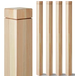 CroBlissful 4 Pcs 3" x 3" x 48" Solid Poplar Stair Newel Post with a Single Groove Notched Newel Wood Balusters for Staircase Interior Railing Newels