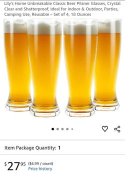 4 Plastic Pilsner Beer Glasses
