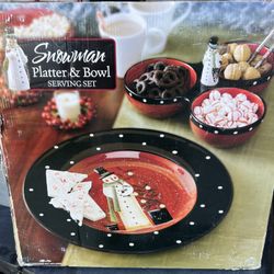 Certified International hand painted 17”snowman platter - 3 Section Bowl MIB