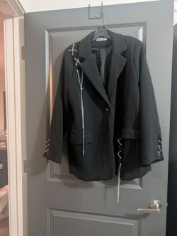 New Women's Black Jacket With Silver Chains XL