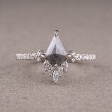 .81tcw Salt and Pepper Kite Diamond Engagement Ring, Camila Setting, 14K White Gold × 1