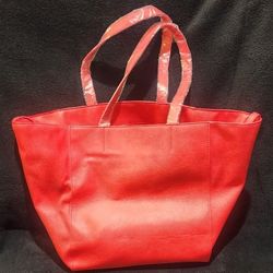 Red Faux Leather Tote Bag