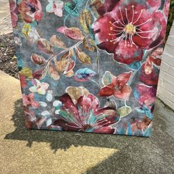 LARGE FLORAL CANVAS WALL ART 36”X36”