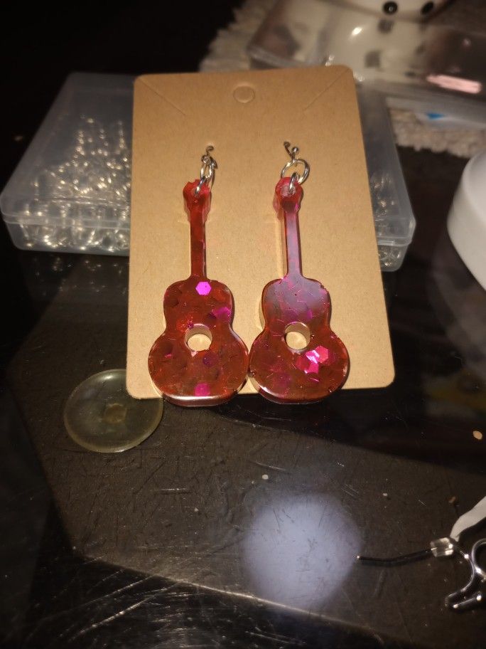 Hand Crafted Resin Guitar Earrings