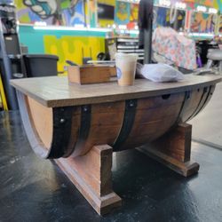 Whiskey Barrel TABLE With Compartment 