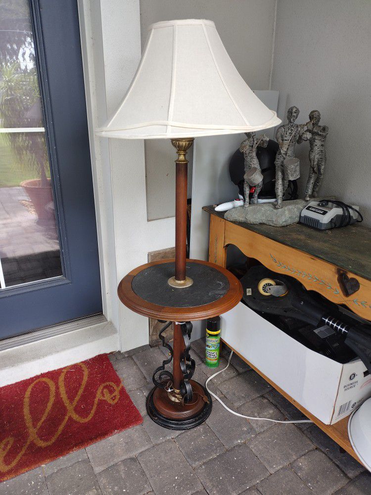 Vintage Antique Floor Lamp Built In Table Real Wood