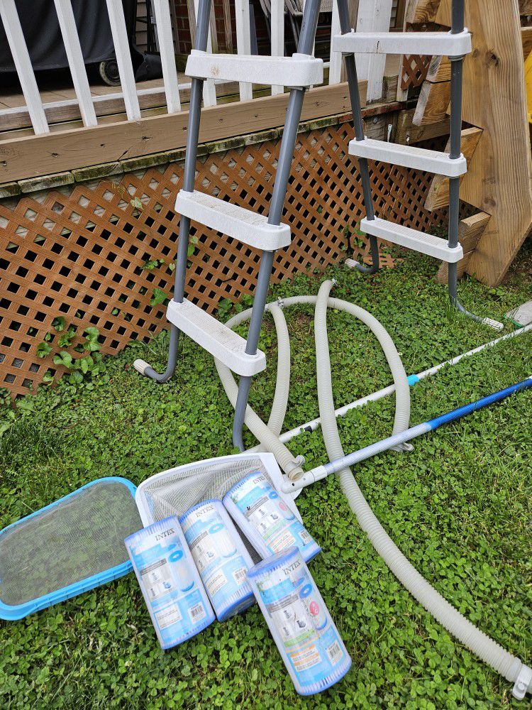 Pool Ladder, Unopened Filters & Nets