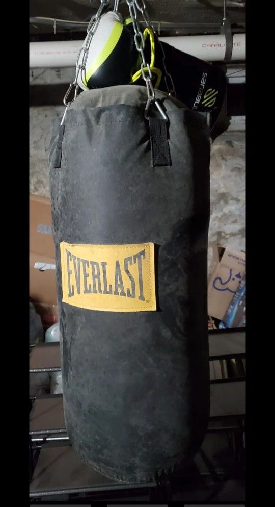 Everlast 100 lb Vintage Heavy Bag Kit + Kickboxing Punching Gloves