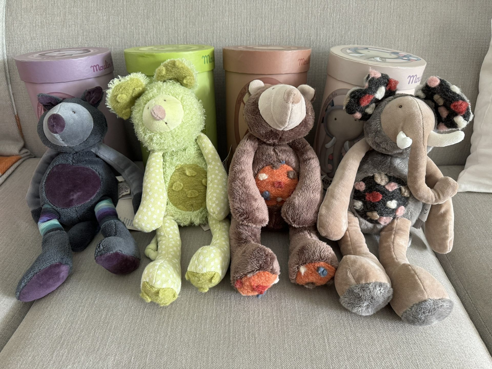 Moulin Roty collection of 4 Les Zazous plush toys