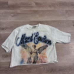 Blue rhinestone mixed emotion cropped tee