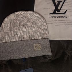 Gray Knit Beanie Hat with Logo Patch