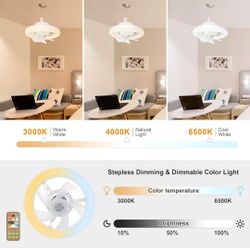 Ceiling Fan with LED Light, Remote Control, 3 Color Dimmable(Warm/Neutral/Cool)- 10" Light/ 7.5" Oscillating Fan, 3 Speeds, E26/E27 Bulb Base Socket F