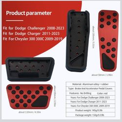 Aluminum Alloy Pedal Cover for Dodge Challenger 2008-2023 for Charger 2011-2023 for Chrysler 300 300C 2009-2019 No Drilling Aluminum Brake and Acceler