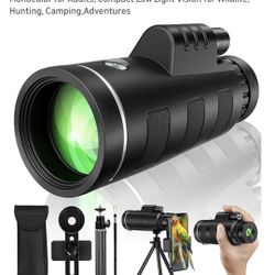 40x60 Monocular Telescope with Smartphone Adapter and Telescope Cases, Telescope for Adults High Powered, Monocular for Adults, Compact Low Light Visi