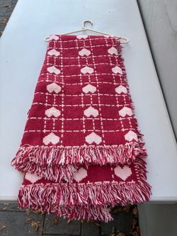 Red and White Heart Pattern Woven Throw Blanket