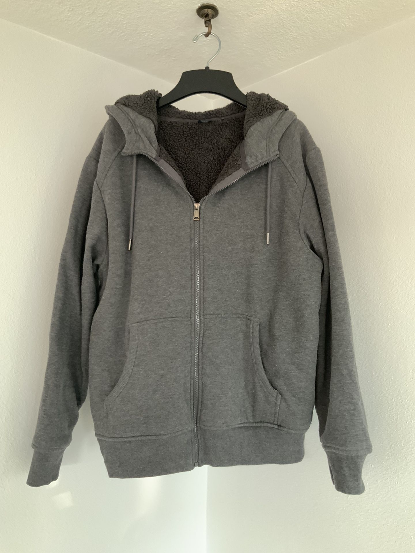 Mens Fleece Jacket Hooded Warm Sweatshirt Large Zip Up Coat