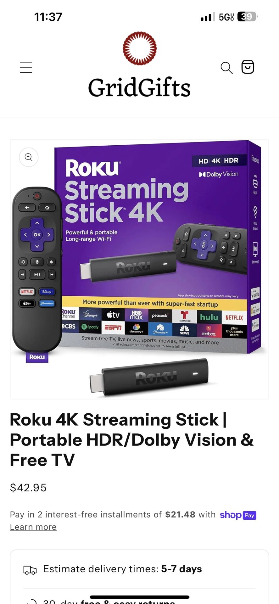 Roku 4K Streaming Stick | Portable HDR/Dolby Vision & Free TV