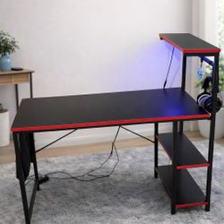 Gaming Computer Desk with Shelves & LED Light – Excellent Condition
