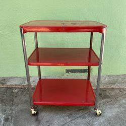 Cosco Metal Enamel Rolling 3 Tier Red Vintage Cart Wheels Casters