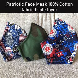 Face mask with filter pocket 100% cotton Fabric 3 layers