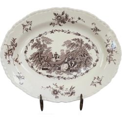 Vintage Mason's Ironstone Oval Platter, 'Watteau' pattern, Brown and Cream Trans
