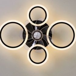 26" Geometric Ceiling Fan with Lights Remote Control, 3 Colors, 6 Speeds, Bladeless, Low Profile for Kitchen, Bedroom