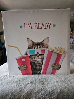 Funny Cat Movie Night Canvas Wall Art