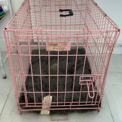 Small Pink Dog Cage + Dog Bed