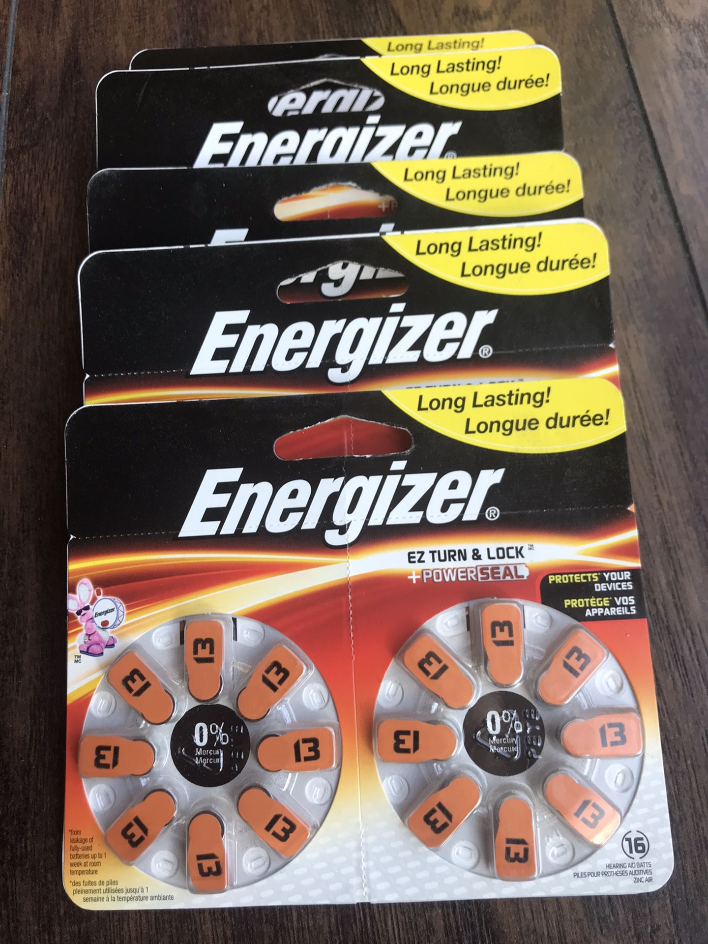 16 PACK ENERGIZER EZ Turn & Lock Powerseal Size 13 Hearing Aid Batteries Lot of 5. Brand New. Never Used. Never Opened. Long Lasting. Great Deal.