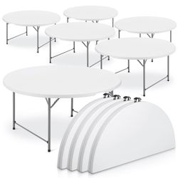 Set of 10 Bi-Fold 5Ft Plastic Table, Foldable Round Indoor Outdoor Desk for Kitchen Party Wedding