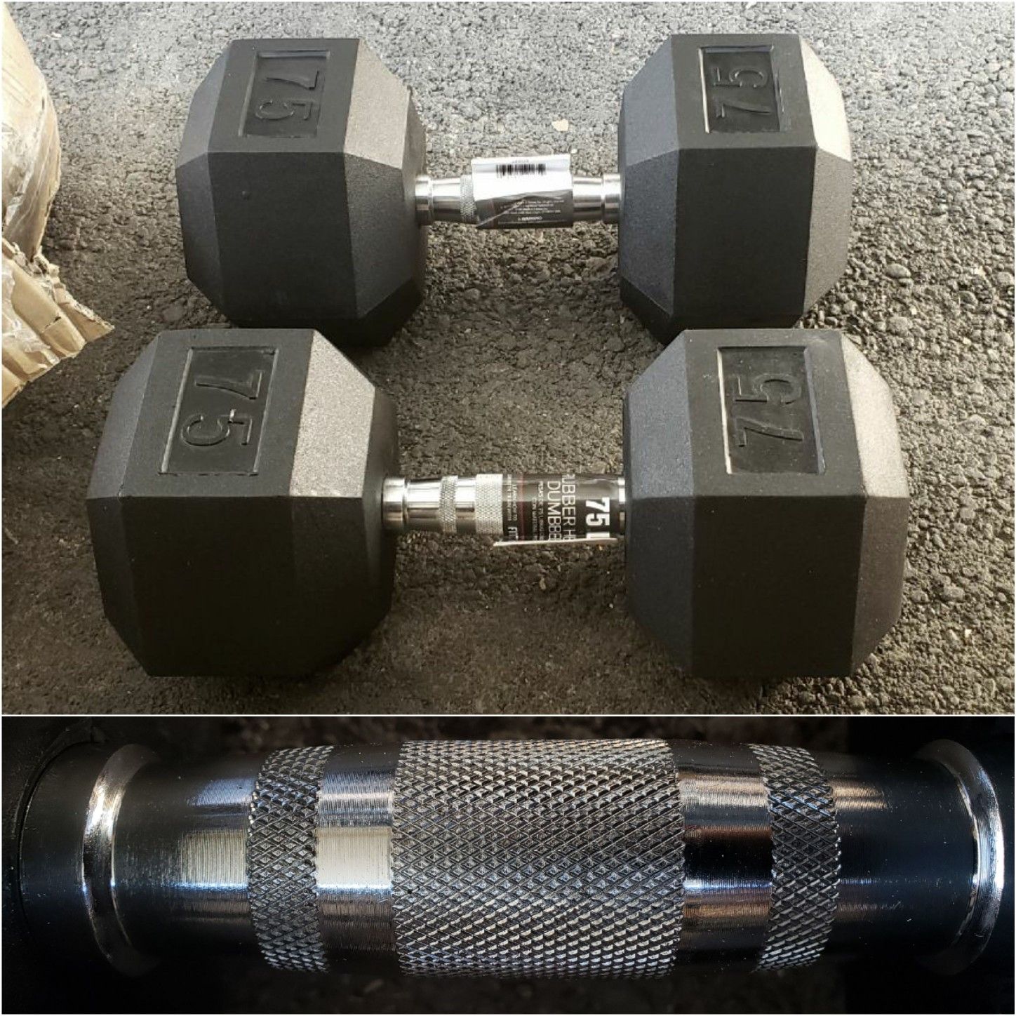 A Pair 75lbs Rubberized Hex Dumbbell (New Condition)