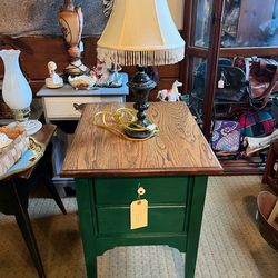 Vintage hunter green refurbished end table cabinet