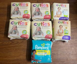 New Paper Diapers Size 3 ct 36, Size 5 ct 27 ( Cuties/Pampers )Each 5$ BUT 3 Bags for 10$