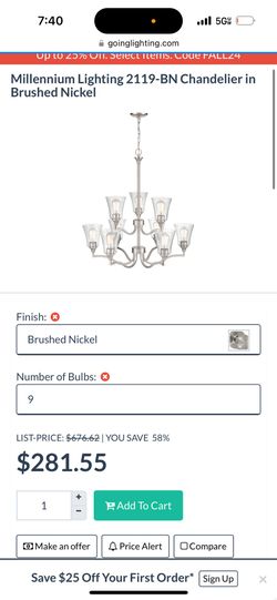 Brushed Nickel Chandelier  Milenium Light From Furgoson 